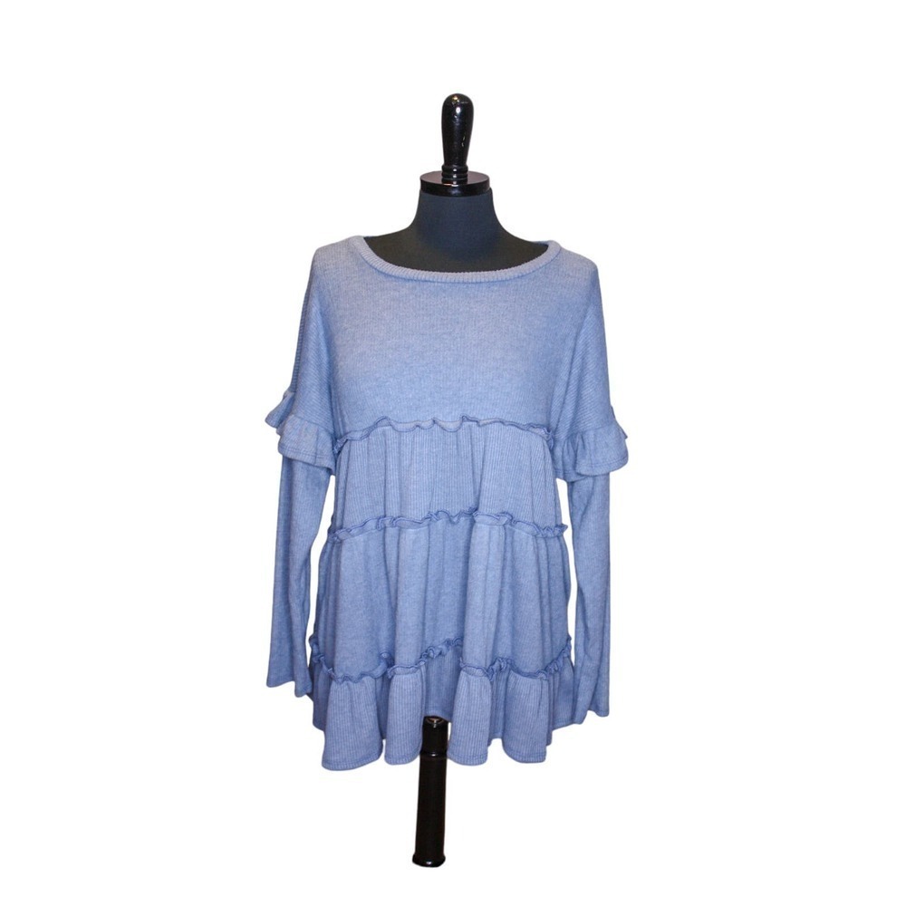 Perfect Peach Top Tiered Trapeze Ruffle A Line Ribbed Size XL Blue